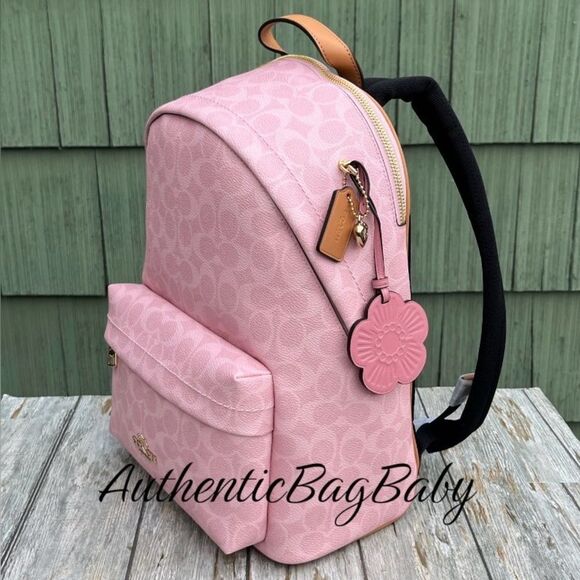 Coach Taylor Small Backpack In Signature Canvas With Charms Bag Powder Pink main image 4